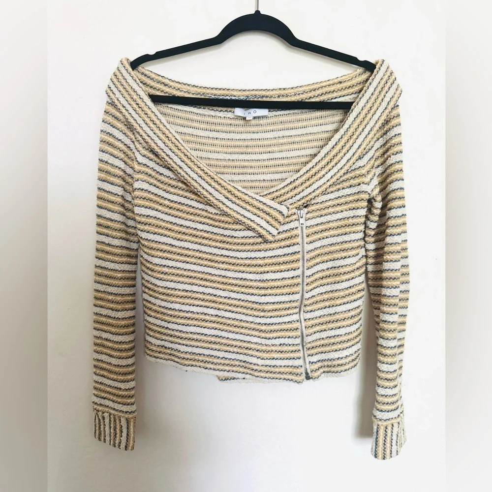 IRO Vana Off the Shoulder Striped Knit Jacket